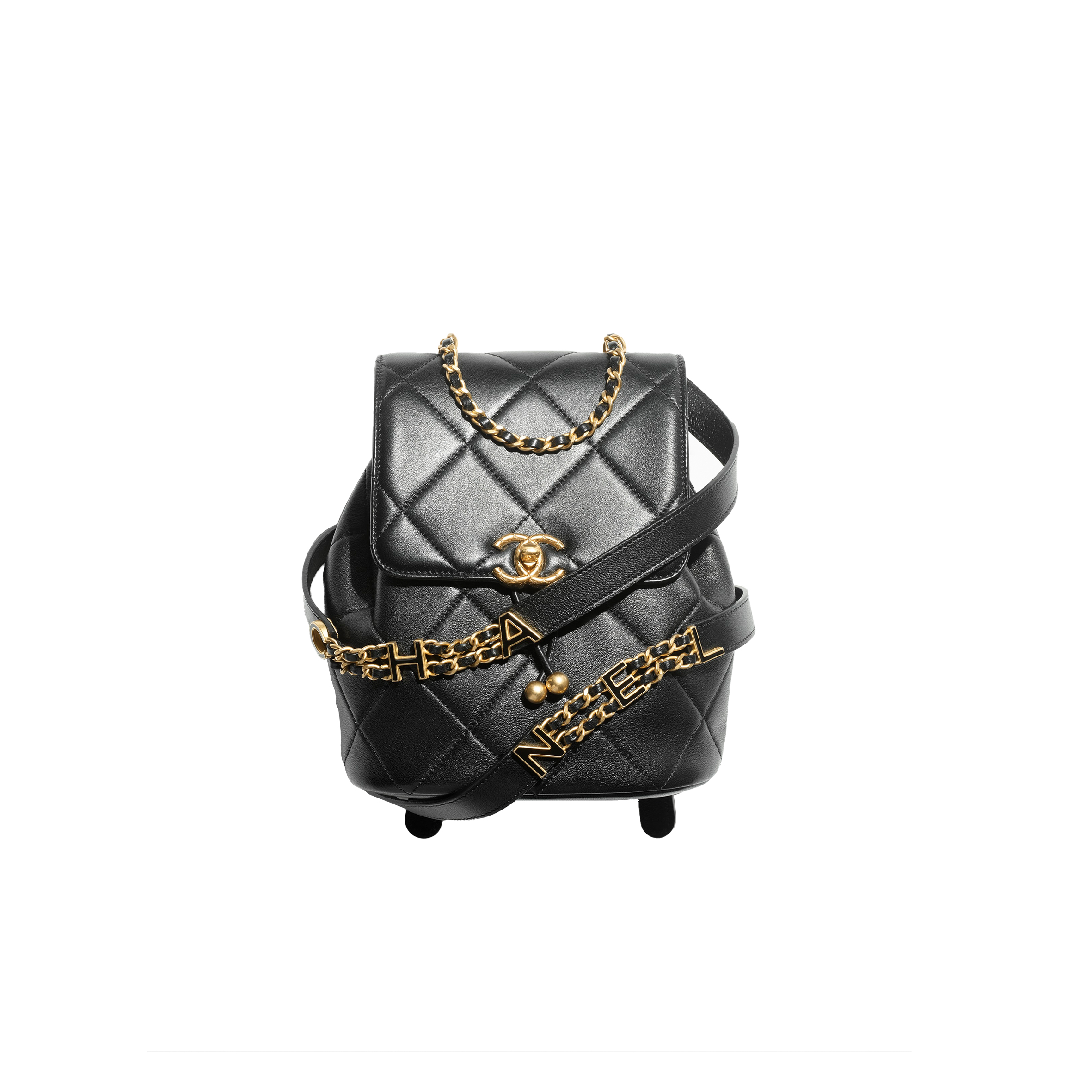 CHANEL MASTER BLACK BACKPACK IN LAMBSKIN AND GOLD-TONE METAL AS4866 (20*19*12cm)